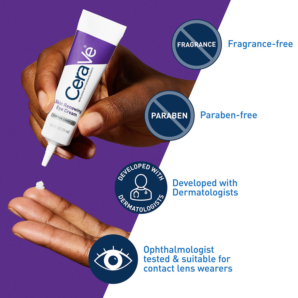 CeraVe Eye Cream for Wrinkles with Peptides, Caffeine & Niacinamide, 0.5oz | Dermatologist-Tested Skin Care Formula Targets Crows Feet and Delicate Under-Eye Skin To Visibly Smooth, Restore, and Protect