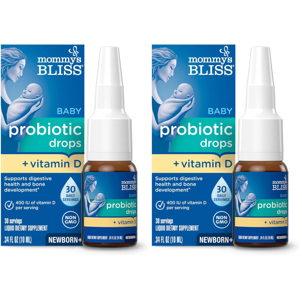 Mommy's Bliss Baby Probiotics + Vitamin D Drops, Supports Digestive Health & Immune Function*, 400IU Vitamin D , Supports Bone Development*, Newborns+, Flavorless, 0.34 Fl Oz (30 Servings)