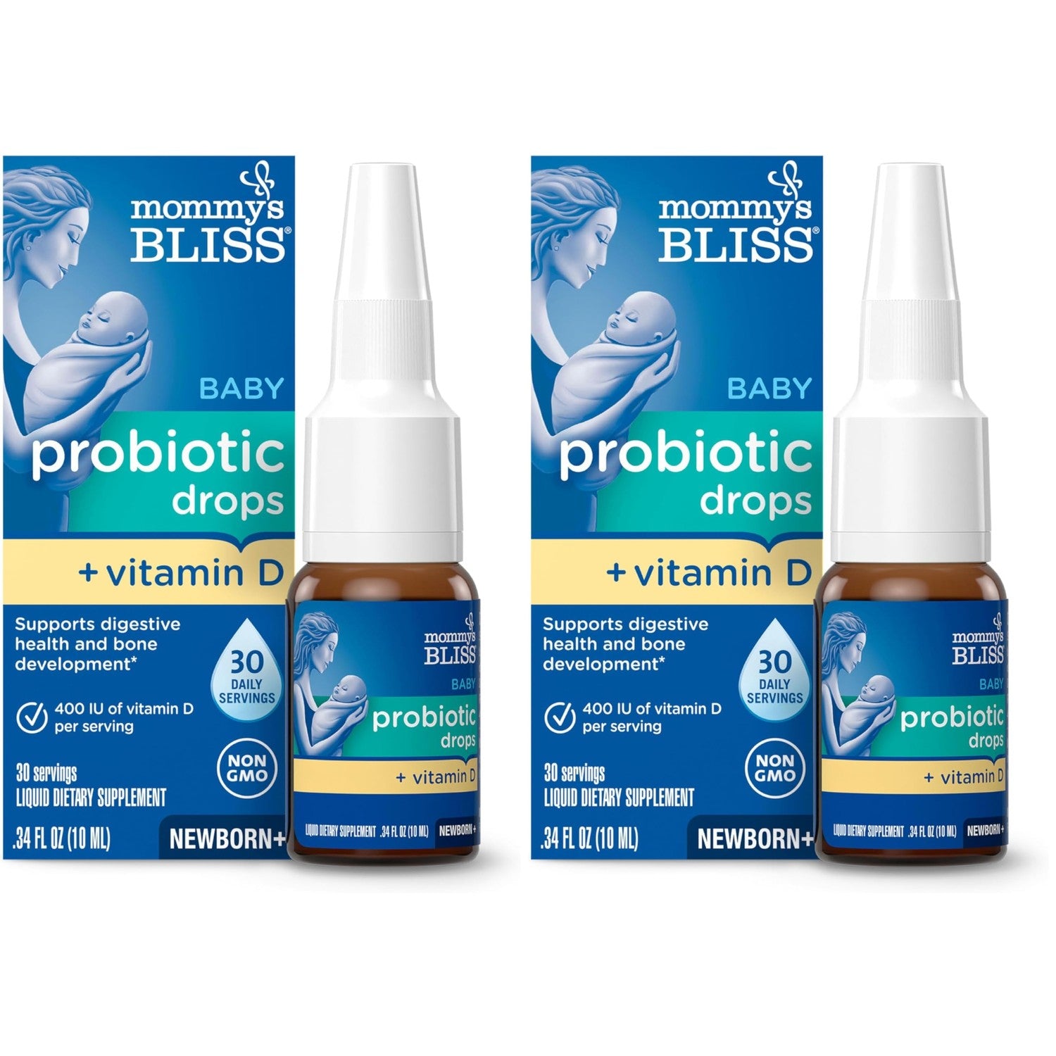 Mommy's Bliss Baby Probiotics + Vitamin D Drops, Supports Digestive Health & Immune Function*, 400IU Vitamin D , Supports Bone Development*, Newborns+, Flavorless, 0.34 Fl Oz (30 Servings)