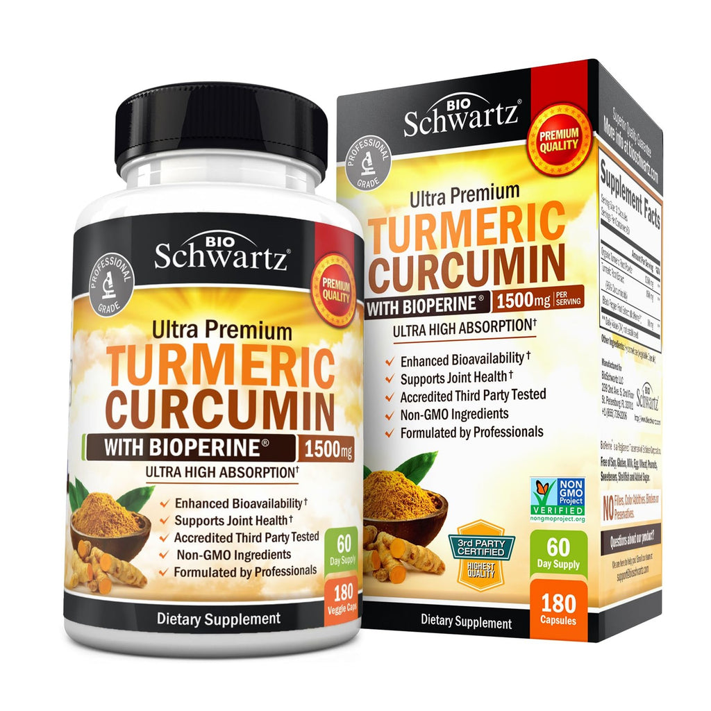 Turmeric Curcumin with Black Pepper Extract 1500mg - Turmeric Supplement | High Absorption Ultra Potent Tumeric Capsules with 95% Curcuminoids and BioPerine for Joint Support - Non-GMO, 90 Capsules