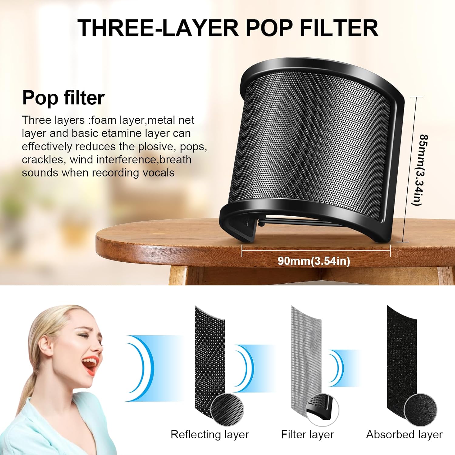 Buy now Aokeo Pop Filter, [Upgraded Three Layers] Metal Mesh & Foam & Etamine Layer Microphone Windscreen Cover Handheld Mic Shield Mask,Microphone Accessories for Vocal Recording,YouTube Videos,Streaming at indiglob india