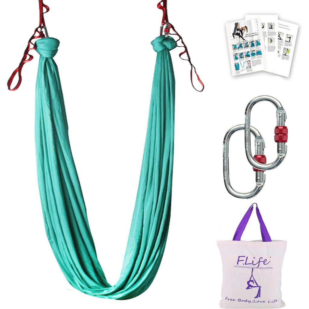 Buy now F.Life Aerial Silk Yoga Hammock & Swing for yoga Inversion,Strength training,starter hardware kit turquoise at indiglob india