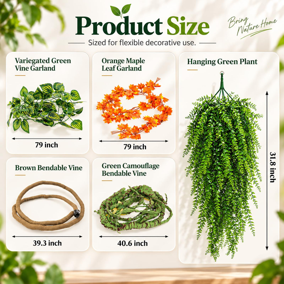 Grddaef Reptile Vines Plants for Terrarium, Flexible Vines Jungle Climbing Branch with Leaves Tank Decor for Snakes Bearded Dragons Geckos Hermit Crabs Lizards Chameleons