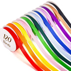 Rainbow Satin Ribbon 3/8 Inch x 12 Rolls (10 Yds/Roll, 120 Yds Total), Double Face Solid Color Set for Gift Wrapping, Hair Bows, Crafts, Sewing, Wedding, Party & Flower Bouquet Decorations