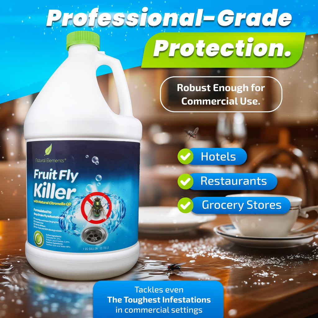 Natural Elements Fruit Fly Killer | Drain Flies, Gnats, Flying Ants | Home & Commercial Use | Non-Toxic Gel Formula | 1 Gallon | 128 Fl Oz