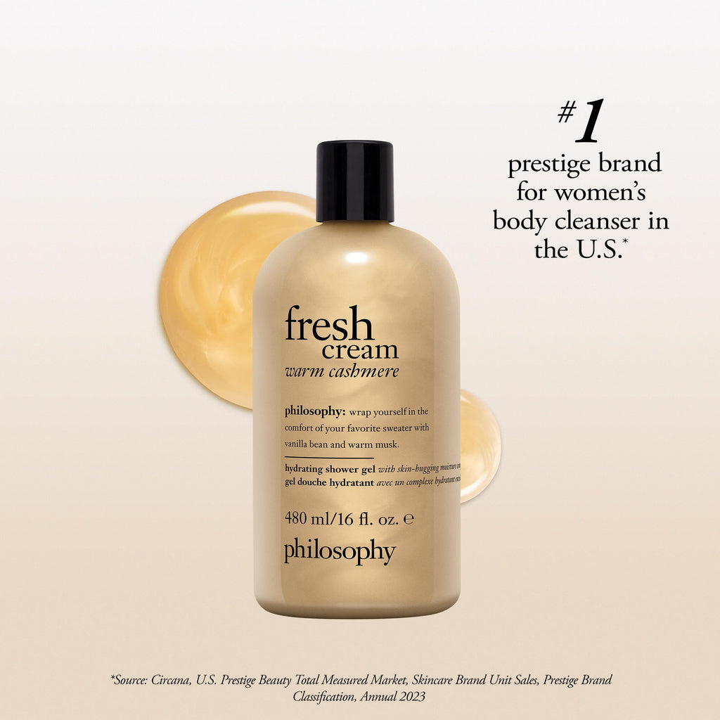 philosophy fresh cream warm cashmere hydrating shower gel – cozy vanilla scented body wash – with vanilla, tangerine & cashmere wood