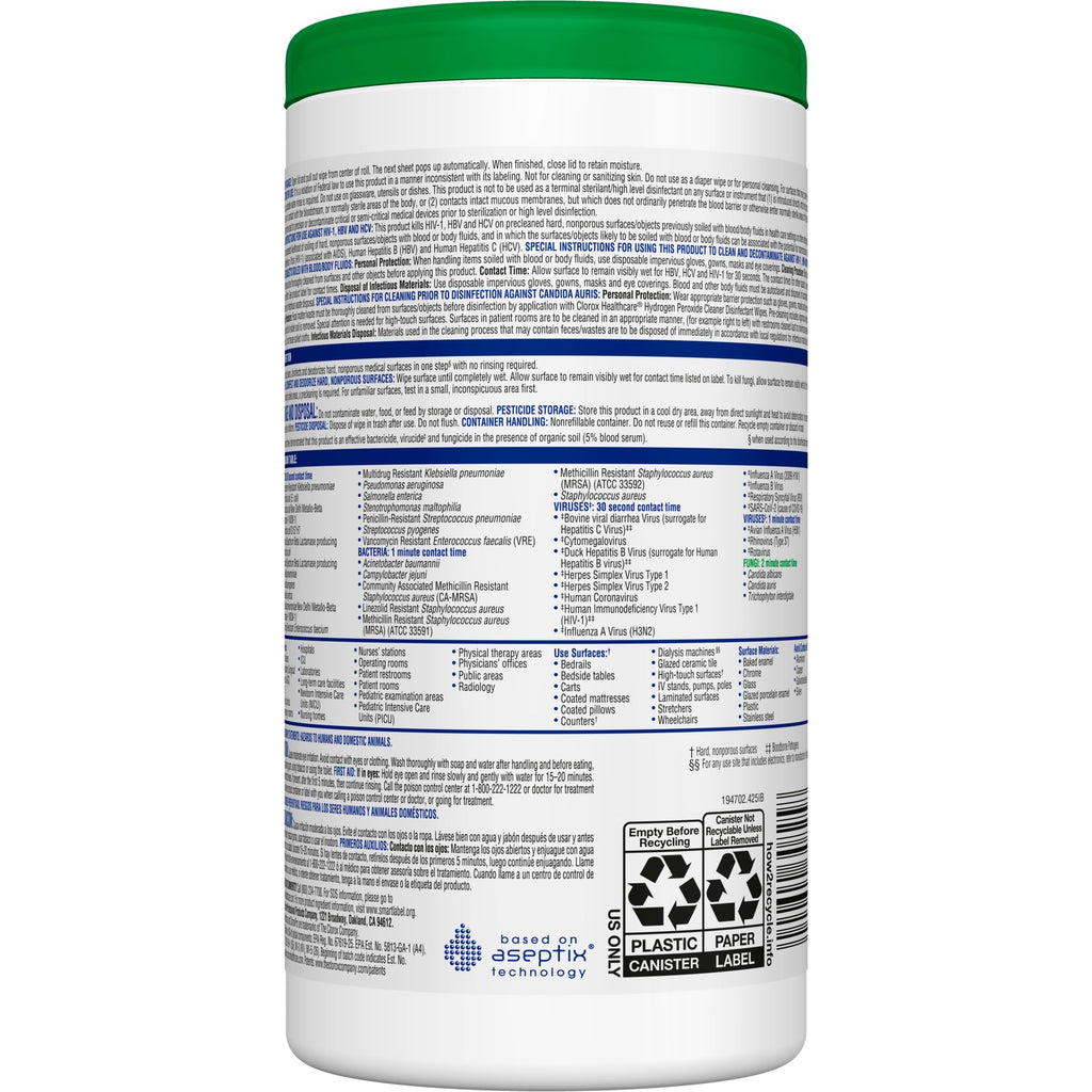 Buy now Clorox Healthcare Hydrogen Peroxide Cleaner Disinfectant Wipes, 6.75" x 5.75", 155 Count, Pack of 6 (Package May Vary) at indiglob india