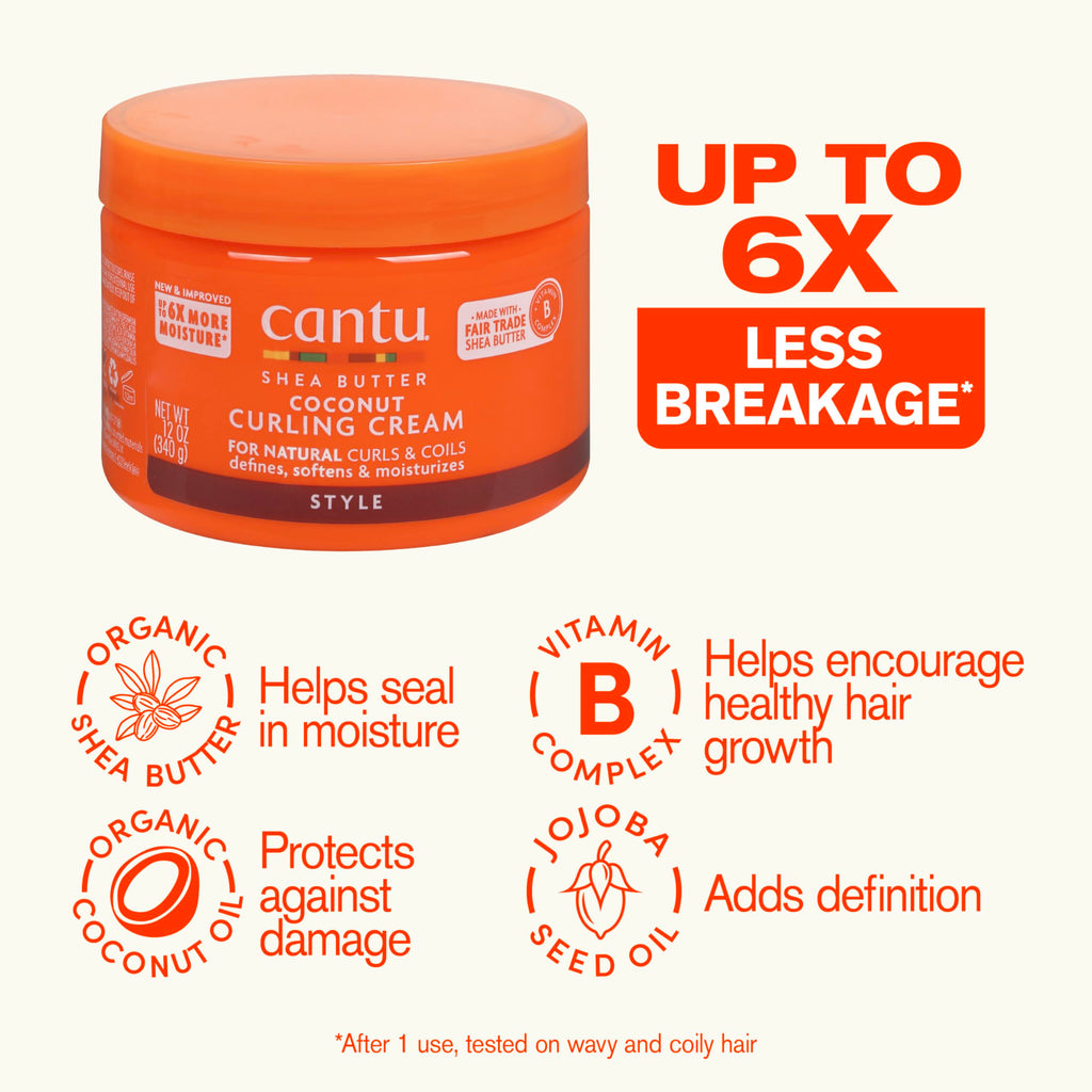 Cantu Coconut Curling Cream for Natural Hair with Pure Shea Butter, 12 oz (Pack of 2)