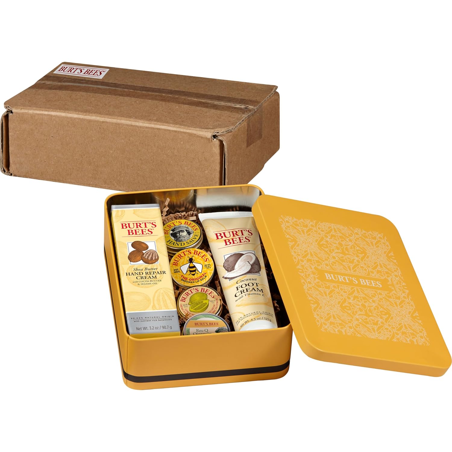 Buy now Burt's Bees Gifts Ideas - Classics Set, 6 Products in Giftable Tin â€“ Cuticle Cream, Hand Salve, Lip Balm, Res-Q Ointment, Hand Repair and Foot Cream at indiglob india