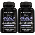 Vital Vitamins Multi Collagen Complex Plus Biotin, Hyaluronic Acid & VIT. C | Hair, Skin, & Nails Supplements for Women and Men, 5 Collagen Types I II III V & X, 150 Capsules