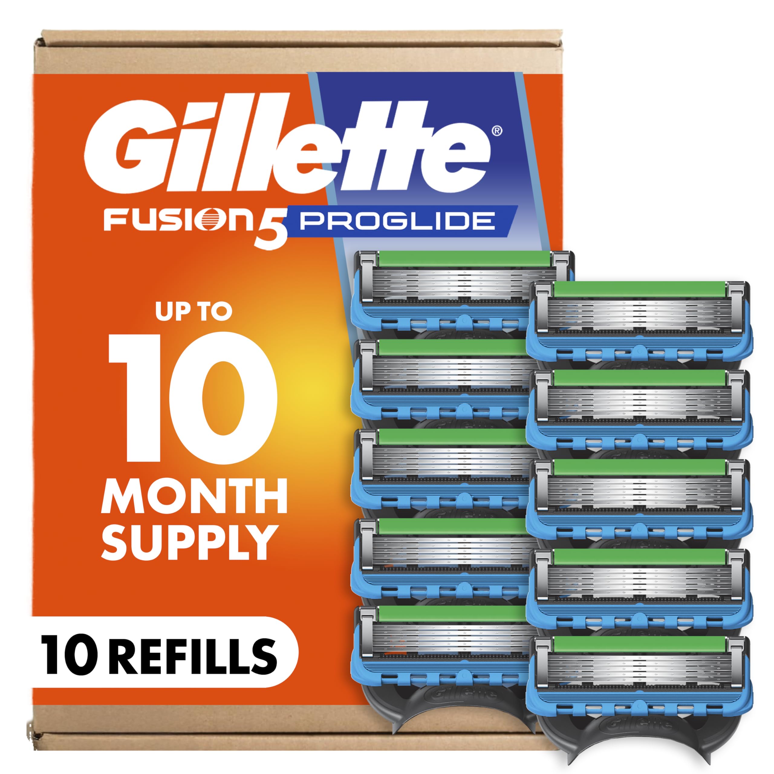 Gillette Fusion5 ProGlide Men's 5-Blade Razor Blade Refills with Precision Trimmer, 10 Count