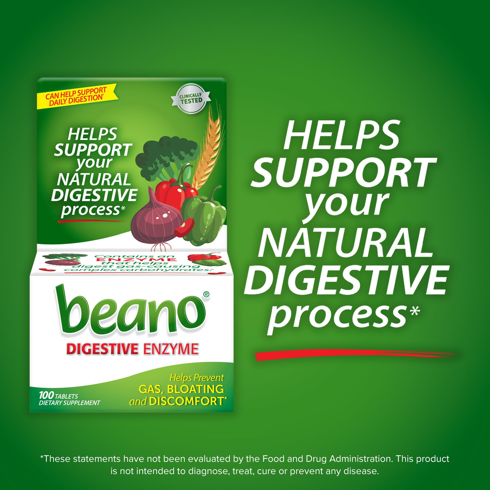 Beano Digestive Enzyme, Preventive Gas Relief for Adults, Helps Prevent Gas & Bloating, 180 Tablets