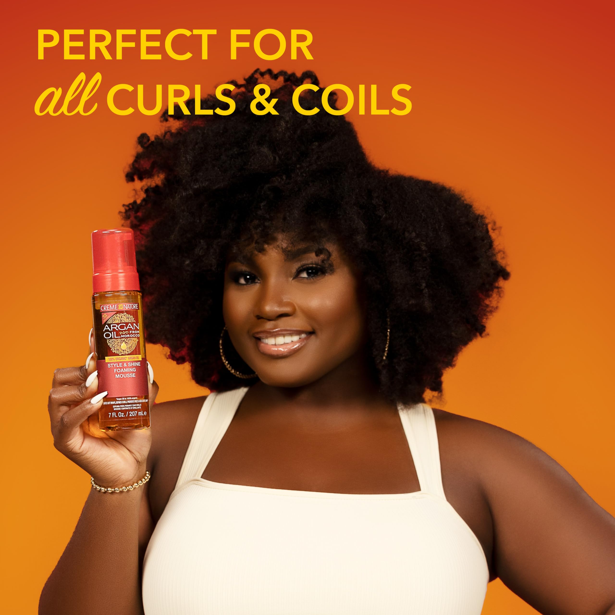 Creme of Nature Style & Shine Foaming Mousse, Defines Curls & Controls Frizz, Moisturizes Hair while Adding Shine with Argan Oil from Morocco, 7 fl oz