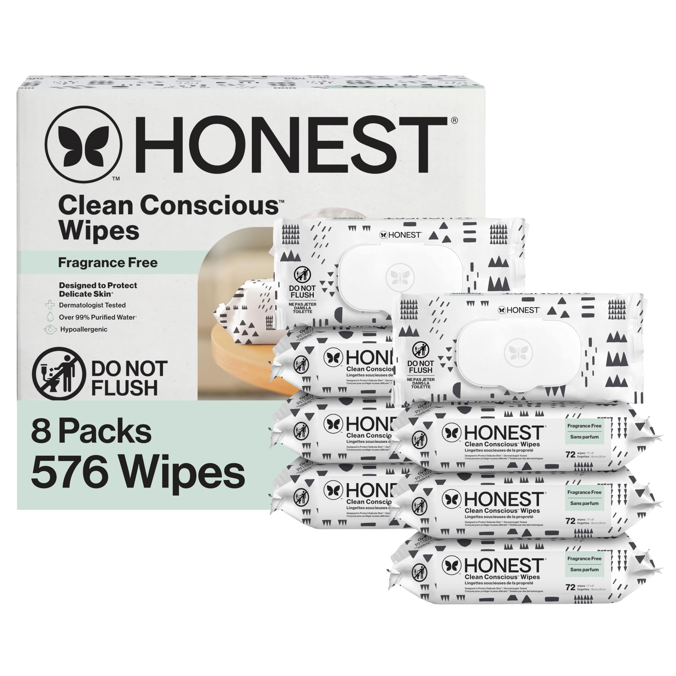 Buy now The Honest Company Hypoallergenic Multi-Use Baby Wipes for Sensitive Baby Skin Rainbow 60 Count Pattern Play 72 Count (Pack of 8) at indiglob india