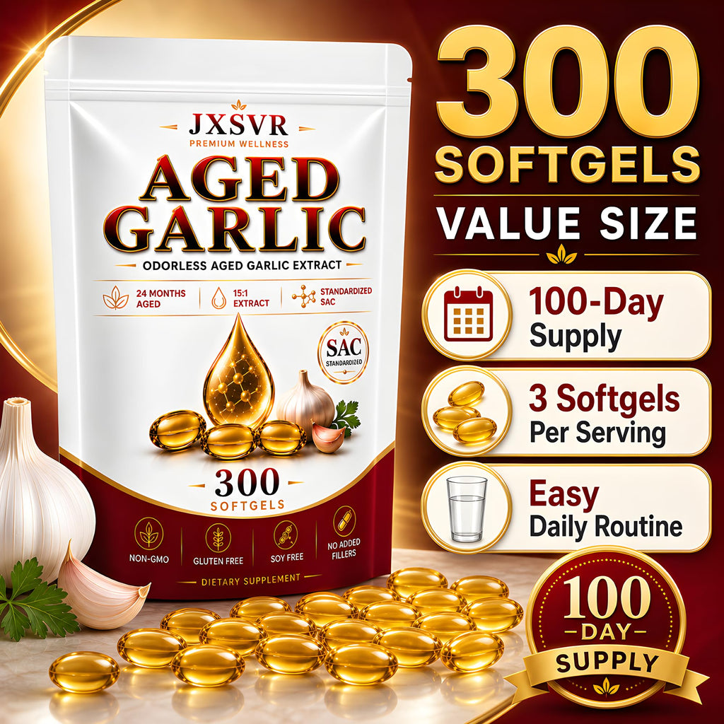 Pure Aged Garlic Extract Softgels, Odorless Garlic Supplement, 24-Month Naturally Aged with Standardized SAC, Heart Health, Immune & Antioxidant Support, 300 Count (2)
