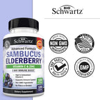 Elderberry Capsules with Zinc and Vitamin C for Adults, 120 Count | Immune Support Supplement for Women and Men, Black Sambucus Elderberry with Vitamin C and Zinc, Immune Defense Multiminerals