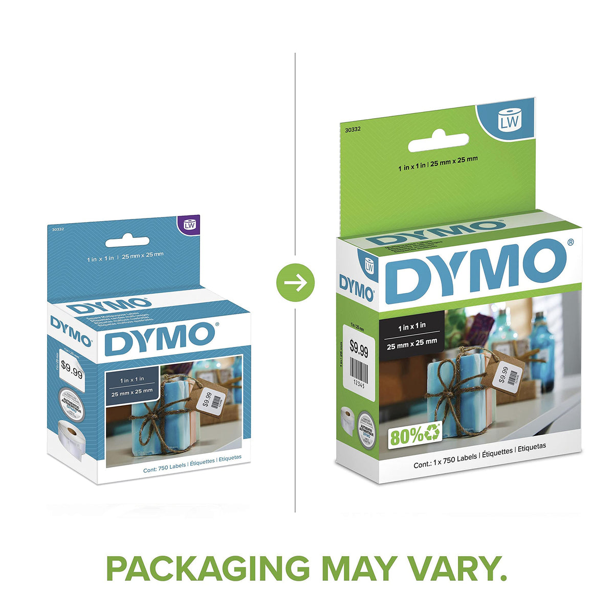 DYMO Authentic LW Multi-Purpose Square Labels, for LabelWriter Printers, Great for Barcodes, 1" x 1", 1 Roll of 750
