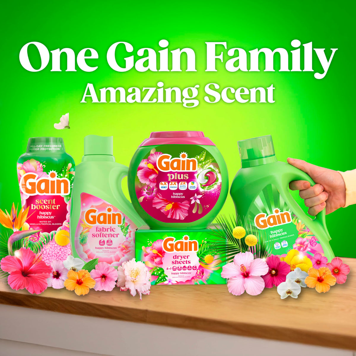 Gain Liquid Laundry Detergent, With Odor Defense, Happy Hibiscus Scent, Laundry Soap For HE Washing Machines, 132 fl oz, 100 Loads (Packaging May Vary)