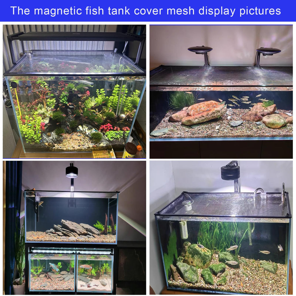 Magnetic Aquarium lid Fish Tank Hood top Cover Anti-Jumping net Cover mesh to Protect Fishs Jumping Out of Fishes Tank Hoods