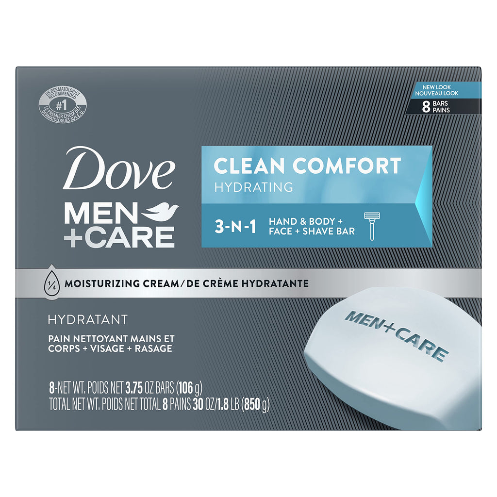 Dove Men Body and Face Bar To Clean and Hydrate Skin 8 Bars 3.75 oz | To Clean and Hydrate Skin Clean Comfort Body and Facial Cleanser More Moisturizing Than Bar Soap