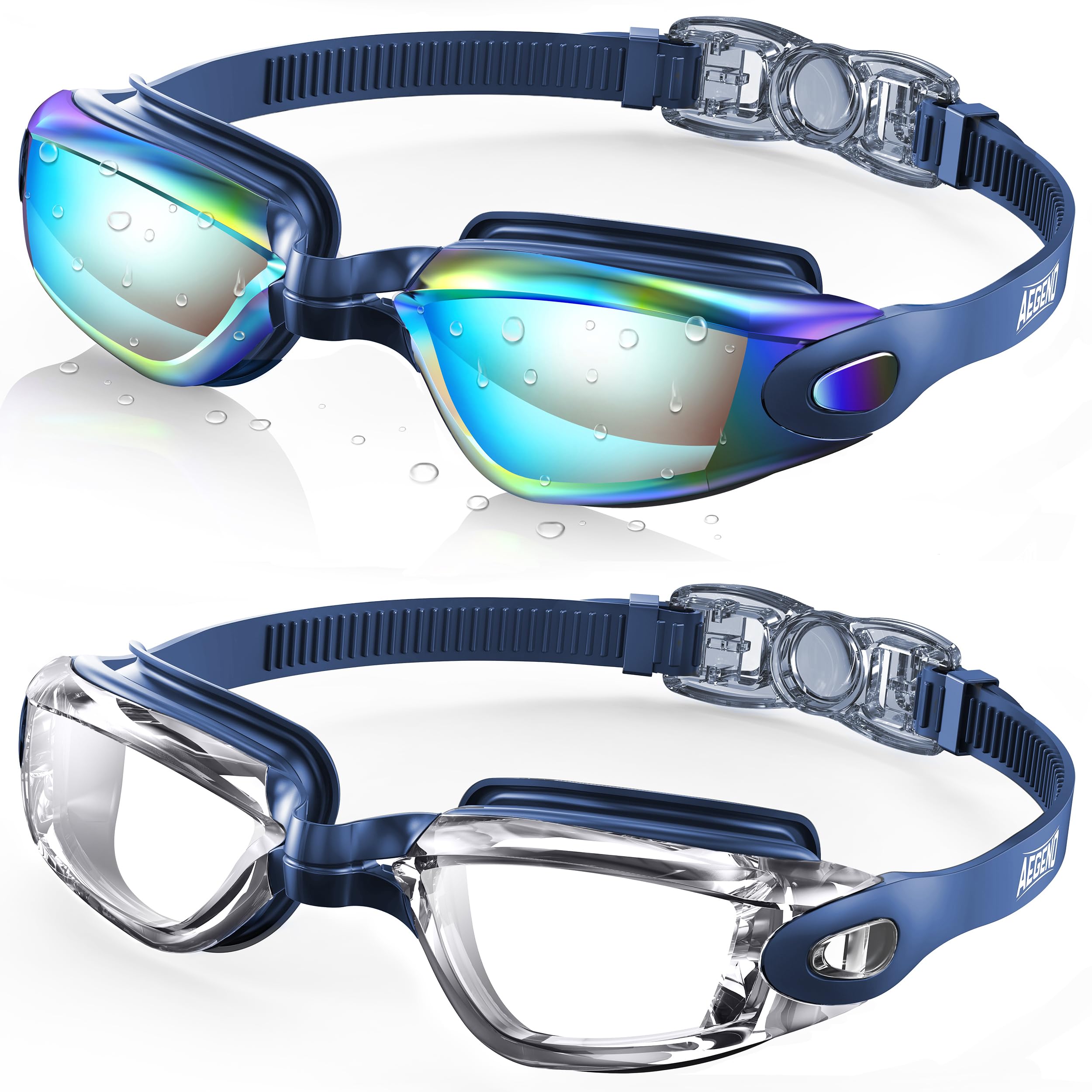 Buy now Aegend Swim Goggles, 2 Pack Swimming Goggles No Leaking Adult Men Women Youth Aqua With Blue Strap &Black Clear With Blue Strap at indiglob india