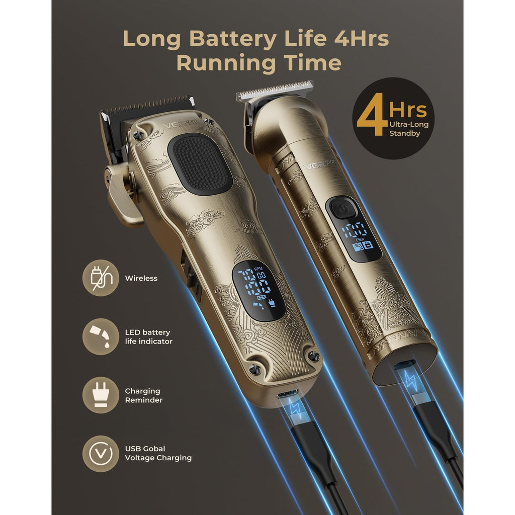 VGRPRO Hair Clippers for Men Professional, Cordless Clipper and Trimmer Set | 7000RPM Grooming Kit with EVA Case, LED display, 14 Guide Combs (including Right & Left Ear Taper Combs), Nose Trimmer Head