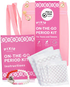 Pixie First Period Kit for Girls 9-12 - Best Organic Cotton Teen Pads with Wings - Period Tracking Bracelet & Discreet Crossbody Bag - On-the-Go Tween Starter Kit & Feminine Care Hygiene Essentials