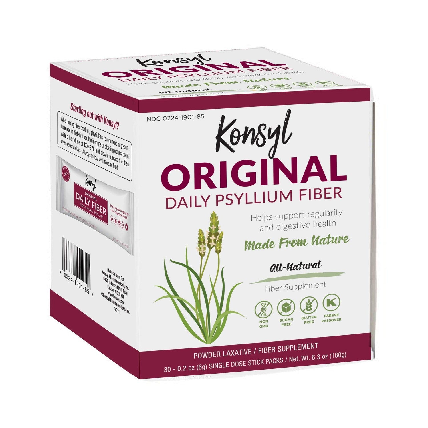 Konsyl Daily Psyllium Fiber Powder - 19oz, 90 Servings, Natural Unflavored Soluble Dietary Fiber Supplement - Psyllium Husk Prebiotic for Digestive Support and Gut Health - Sugar Free, Keto & Vegan