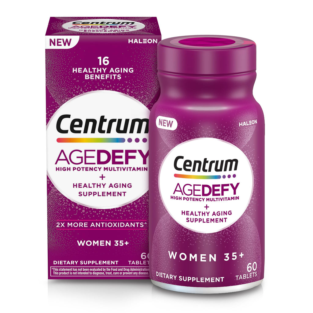 Centrum Age Defy for Women 35 and Over, 60 Tablets | High-Potency Multivitamin and Healthy Aging Supplement ,Multivitamin with Resveratrol, and Niacin for NAD+ Level Support