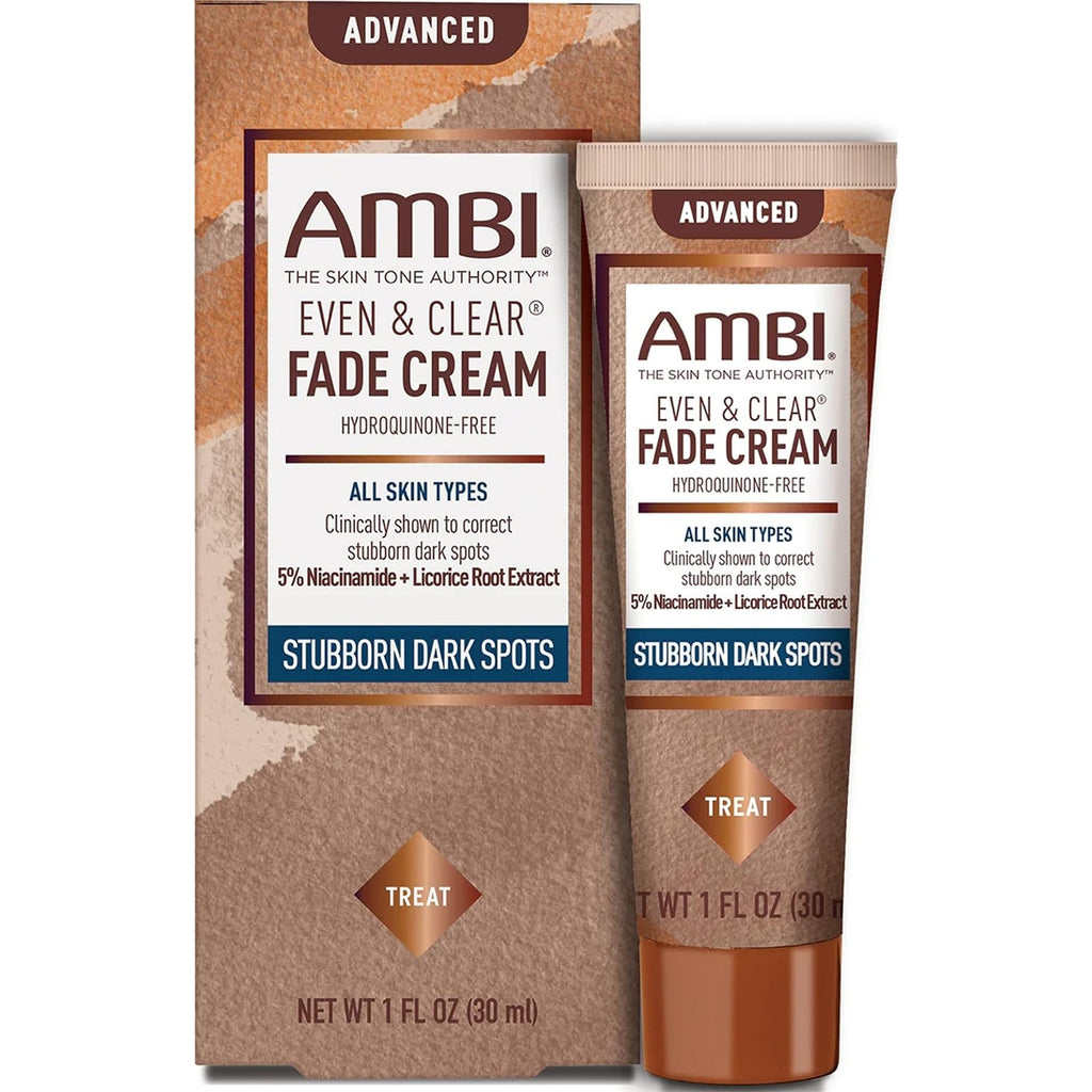 Ambi Even & Clear Advanced Fade Cream, Hydroquinone-free, Hyperpigmentation Treatment, Stubborn Dark Spot Corrector, Results In As Little As 2-3 Weeks, Niacinamide, Licorice Root Extract, PHA, 1 Fl Oz