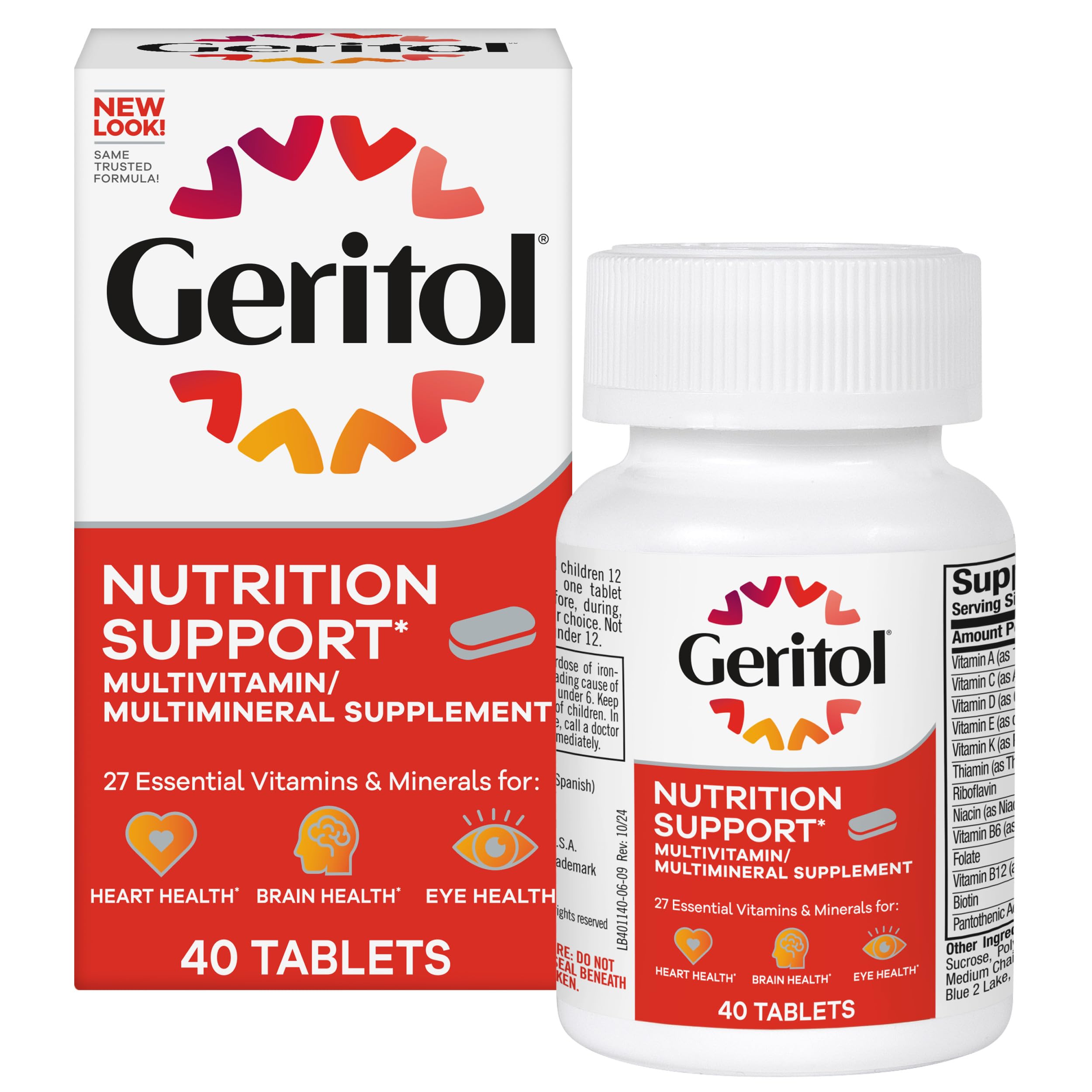 Geritol Multivitamin Supplement, 27 Essential Vitamins & Minerals, 40 Tabs | Daily support for adults, multivitamin tablets with 27 essential vitamins and minerals, gluten-free, non-GMO