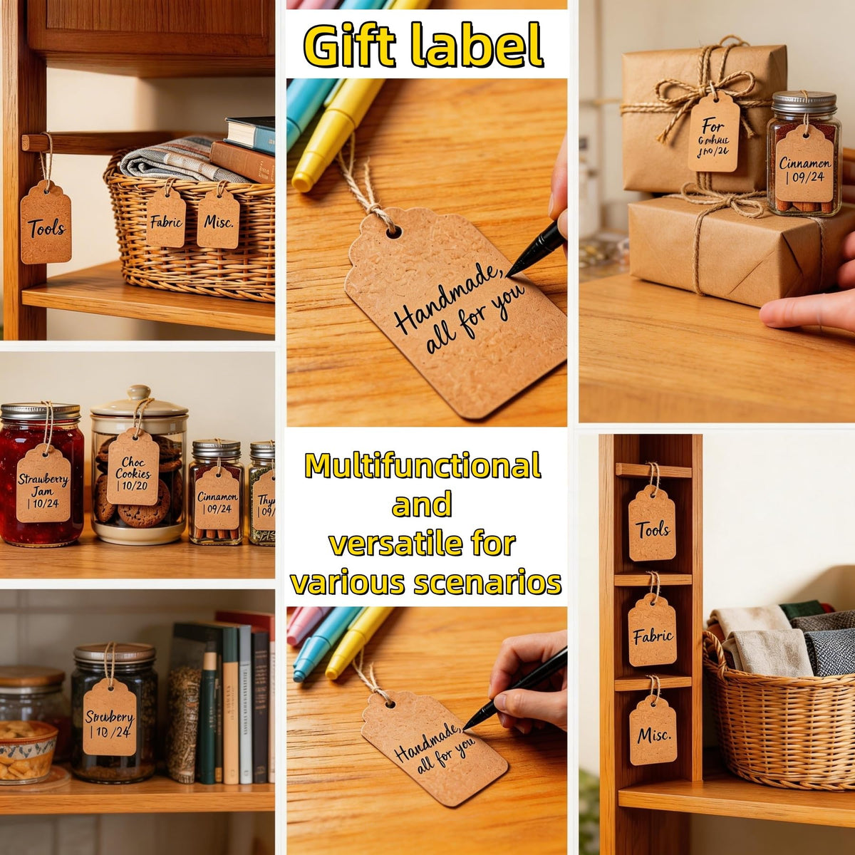600 PCS Pre-Strung Key Tags with String Attached, Brown Kraft Paper Key Labels, Writable Blank Tags, 1.4 x 1.8 Inch for Key Organization, Inventory Management, Retail Pricing, Clothing and Jewelry