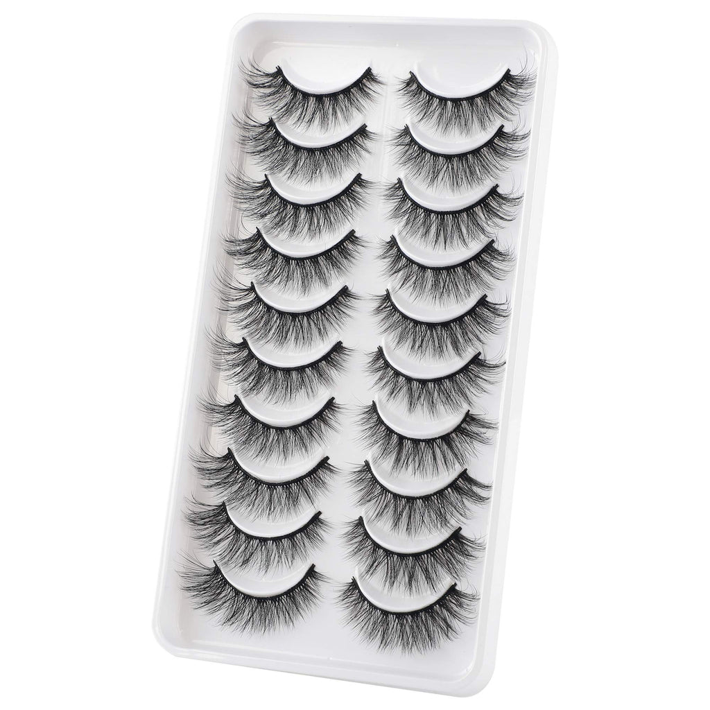 JIMIRE Fake Eyelashes Natural Look Fluffy Wispy False Lashes Cat-Eye Lashes with Thin Band Lightweight Fake Lashes 10 Pairs Pack
