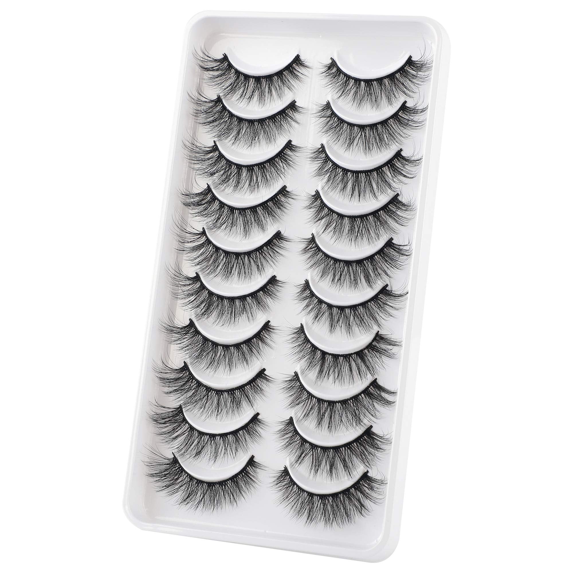 JIMIRE Fake Eyelashes Natural Look Fluffy Wispy False Lashes Cat-Eye Lashes with Thin Band Lightweight Fake Lashes 10 Pairs Pack