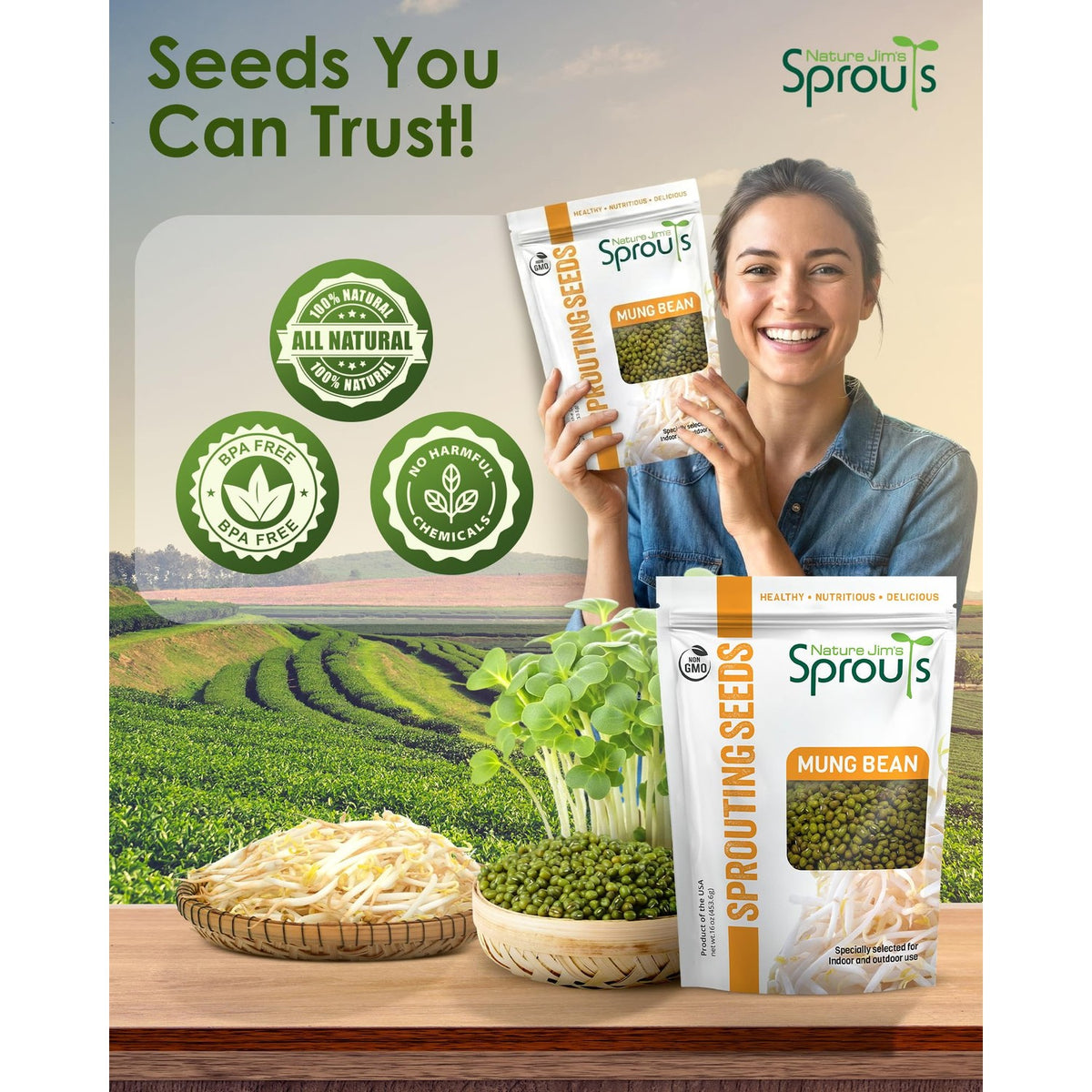 Nature Jim's Sprouts - Mung Bean Sprouting Seeds, Non-GMO Planting - 16 oz