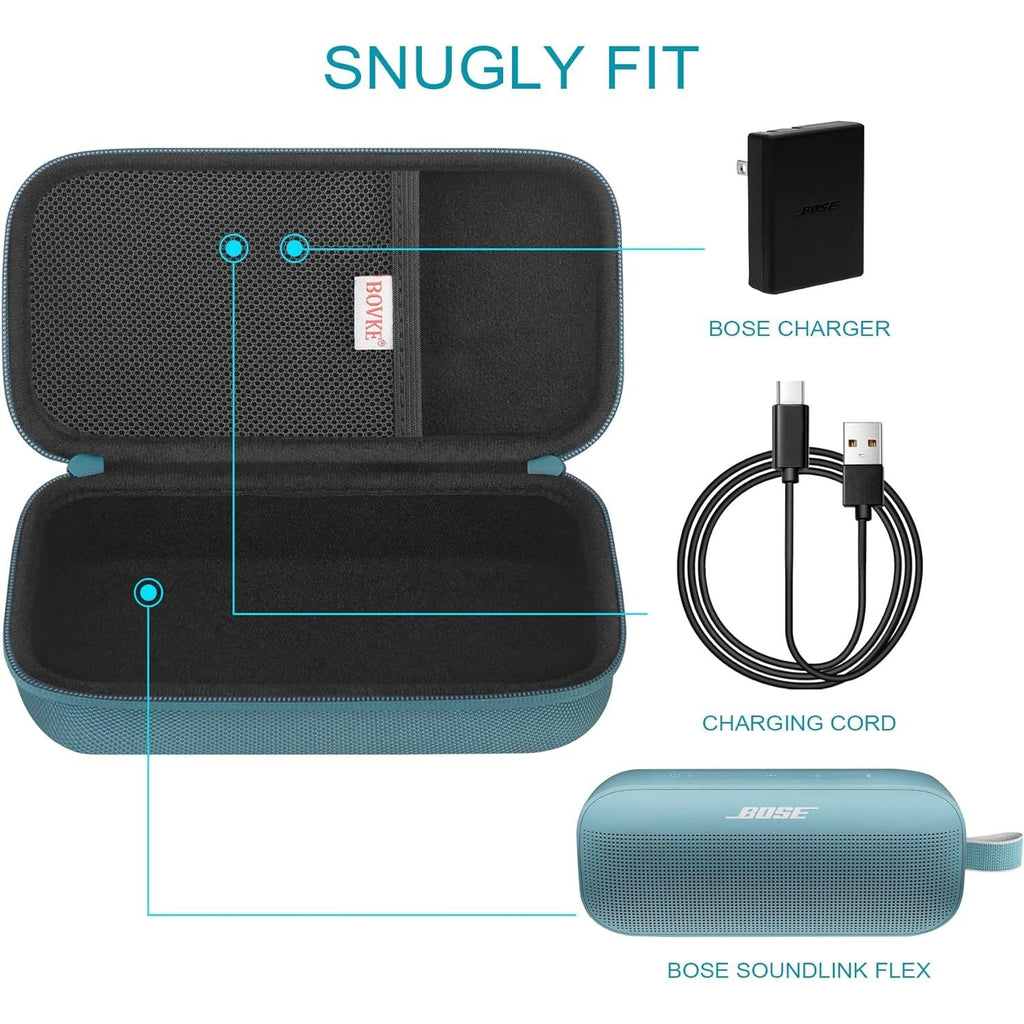 Buy now BOVKE Hard Travel Speaker Case for Bose New SoundLink Flex Speaker (2nd Gen) / Bose SoundLink Flex Bluetooth Portable Speaker, Extra Mesh Pocket for Bose Speaker Charger, Charging Cables, Stone Blue at indiglob india