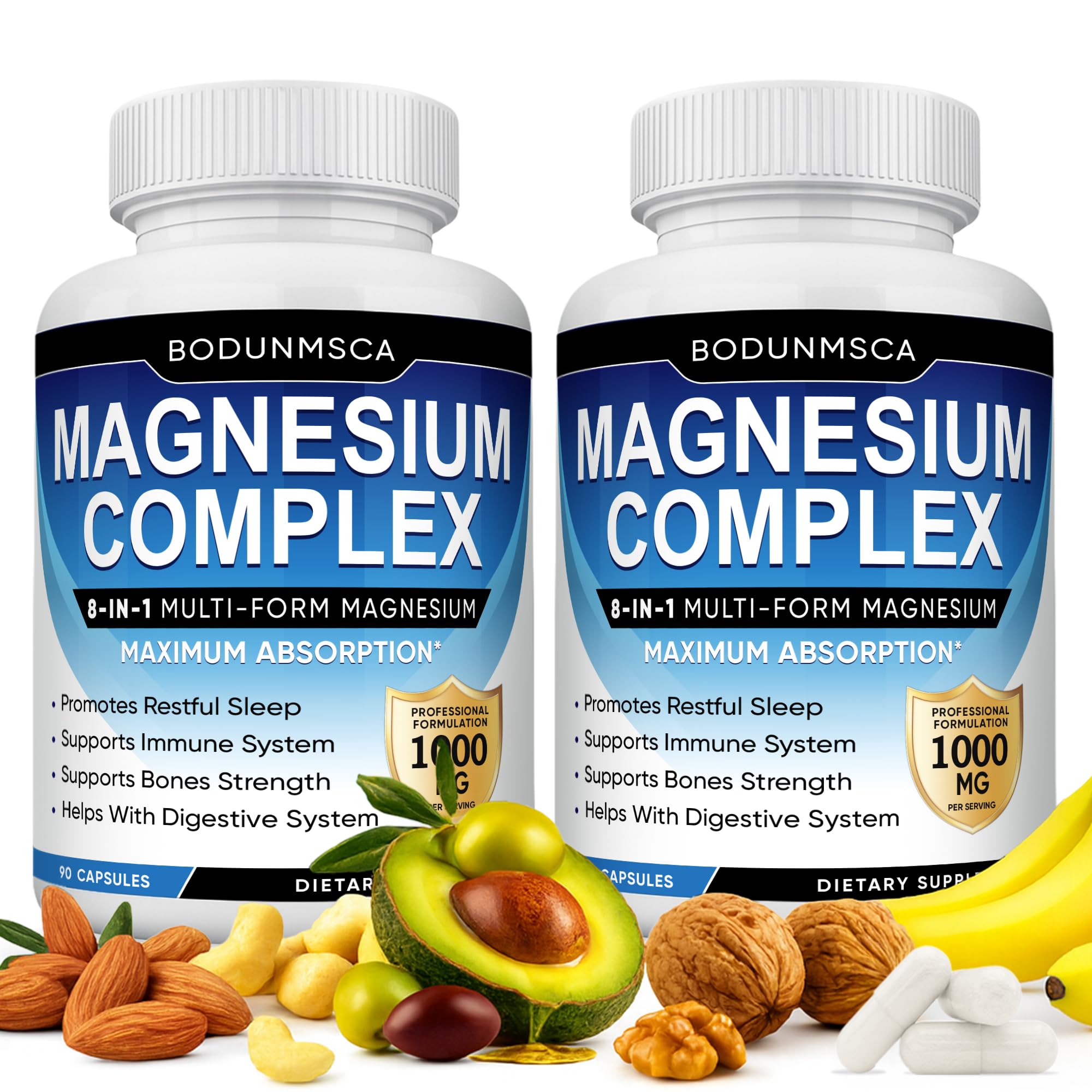 Magnesium Complex 1000mg, 8-in-1 Magnesium Supplement Capsules with Glycinate, Citrate, Malate & Taurate, Supports Muscle, Bone, Energy & Daily Wellness, for Women & Men, 180 Capsules