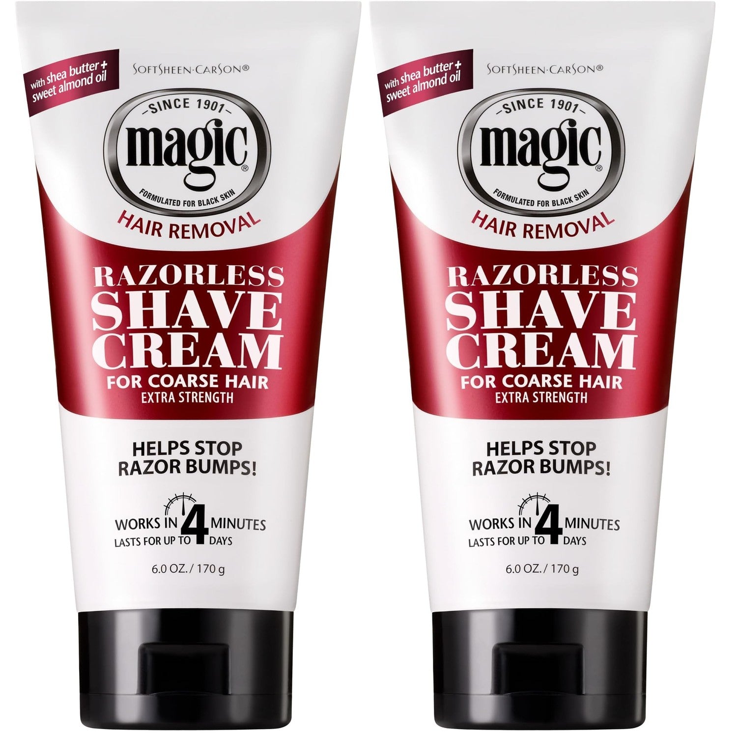 SoftSheen-Carson Magic Razorless Shaving Cream, Depilatory Hair Removal Cream for Body Hair, Extra Strength, Works in 4 Minutes for, 6 oz (Pack of 2)
