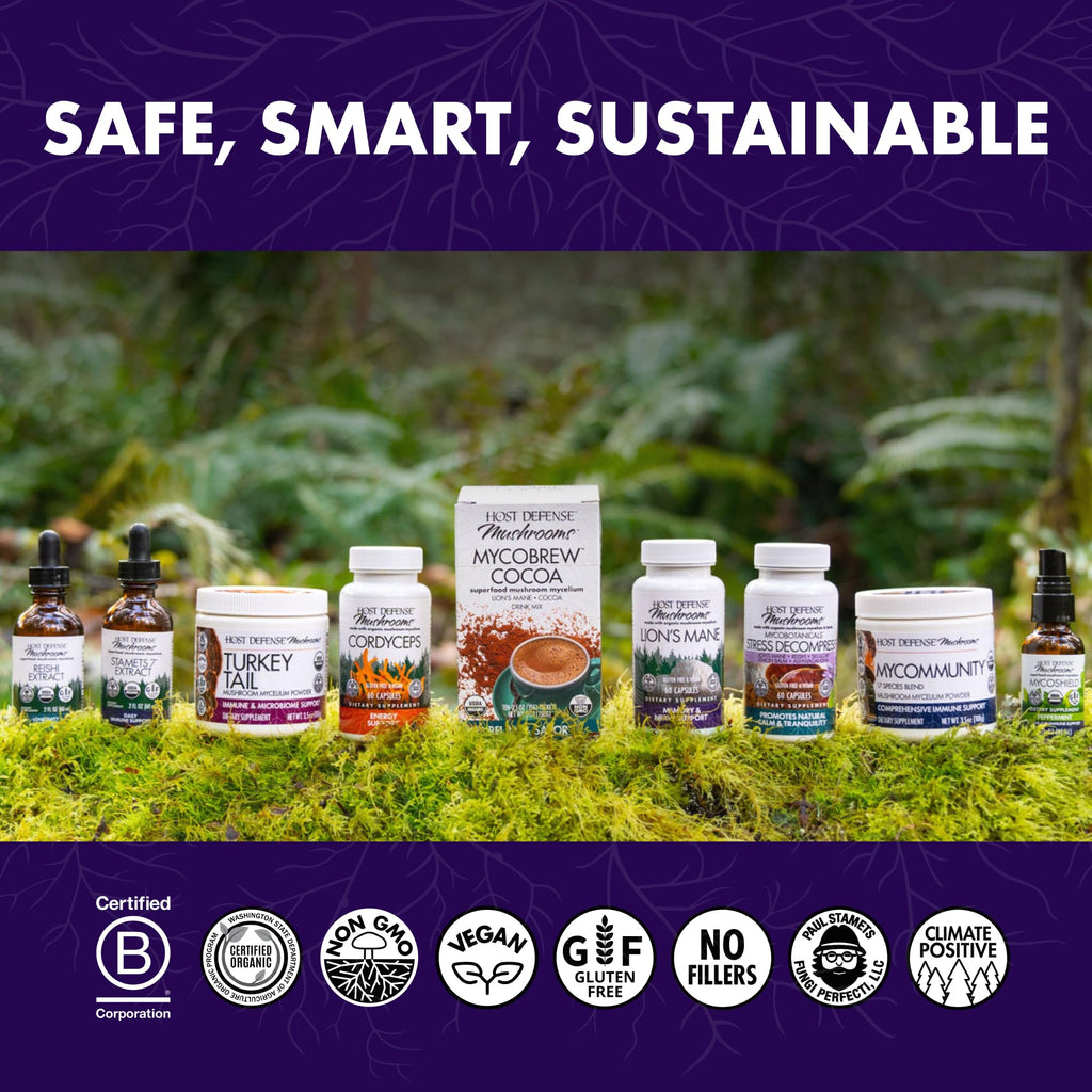 Host Defense Lion's Mane, Brain Health & Focus Support, 120 Capsules | Brain Health Support Supplement to Aid Mental Clarity, Focus, and Memory Function, Immune System Support, 60 Servings
