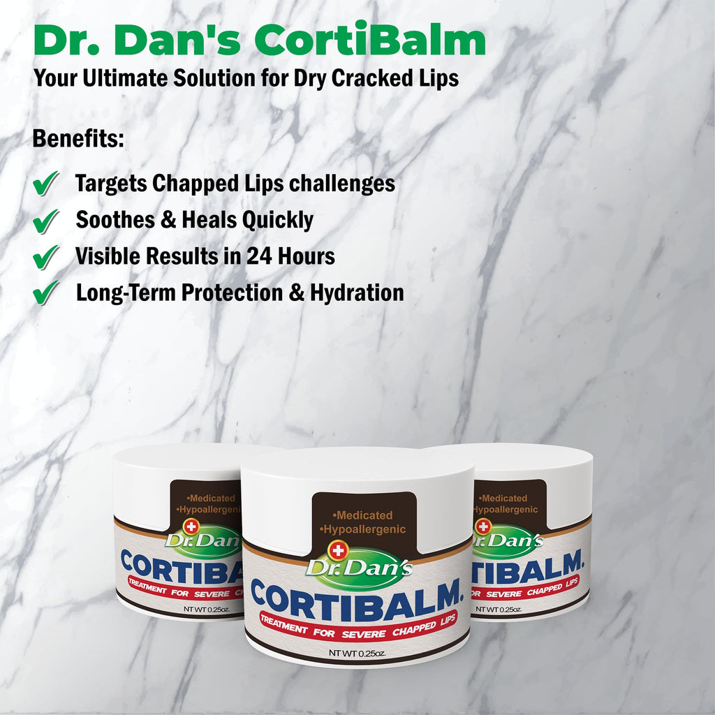 Dr. Dan's Cortibalm Healing Lip Balm Jar for Severely Chapped Lips, 3-Pack