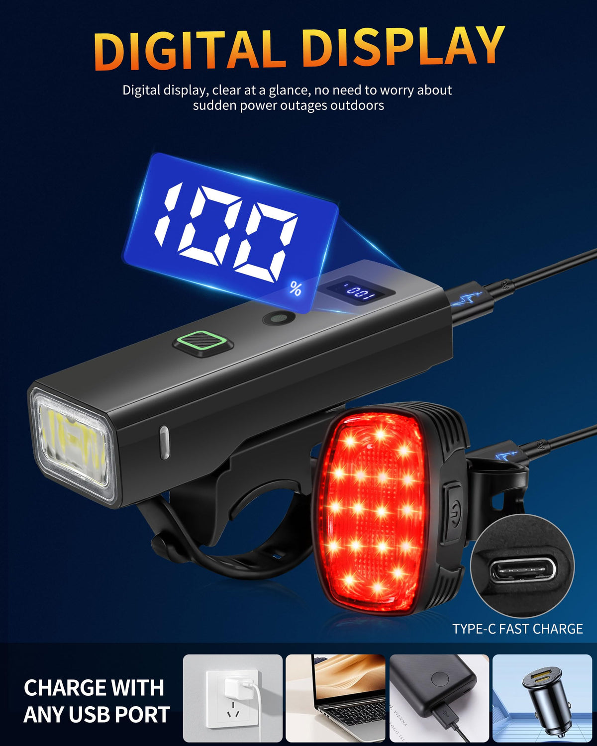 DARKBEAM Bike Lights for Night Riding USB-C Bicycle Lights Set 4+5 Modes