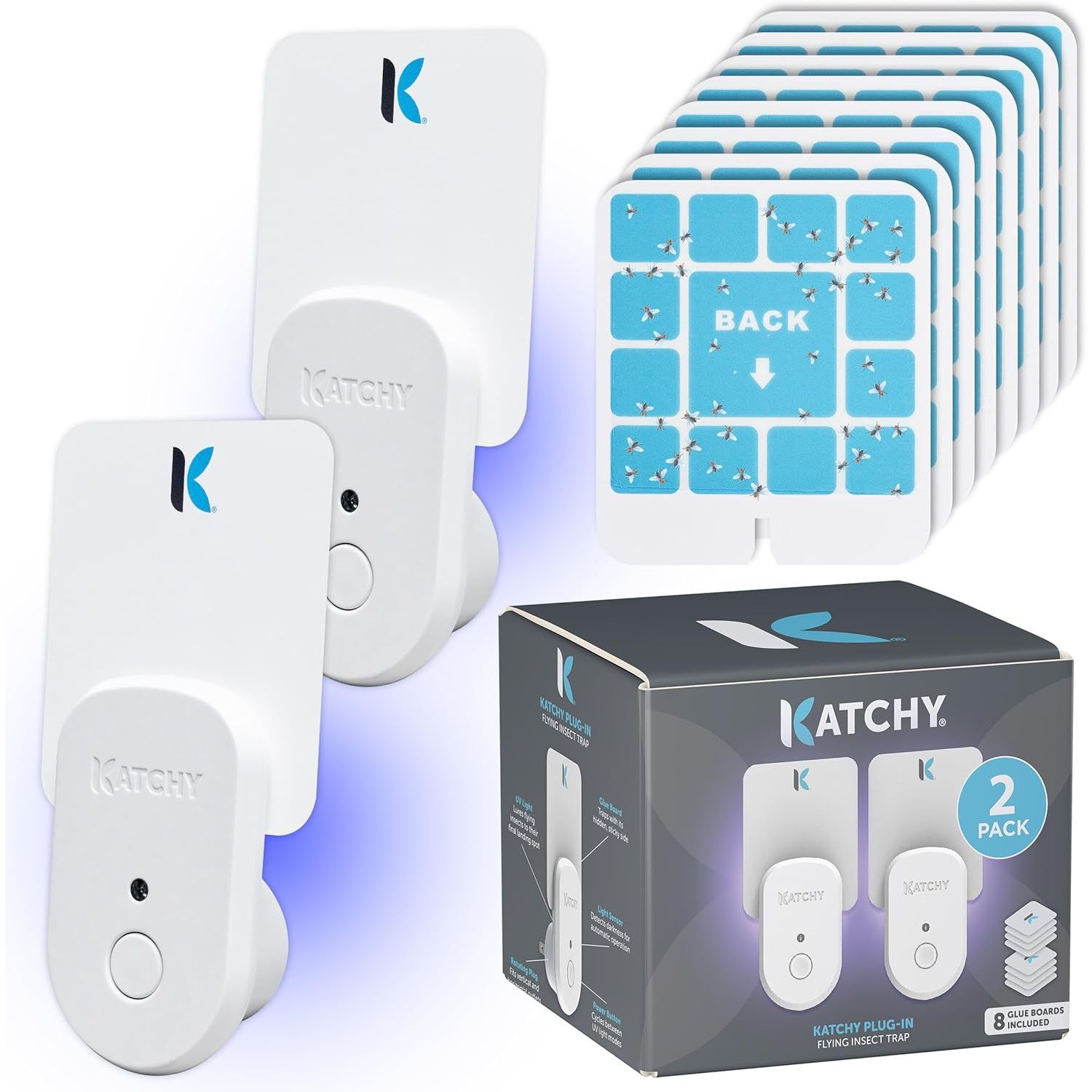 Buy now Katchy Indoor Insect Trap - Catcher & Killer for Mosquitos, Gnats, Moths, Fruit Flies - Non-Zapper Traps for Inside Your Home - Catch Insects Indoors with Suction, Bug Light & Sticky Glue (White) Plug-in, 2pk at indiglob india