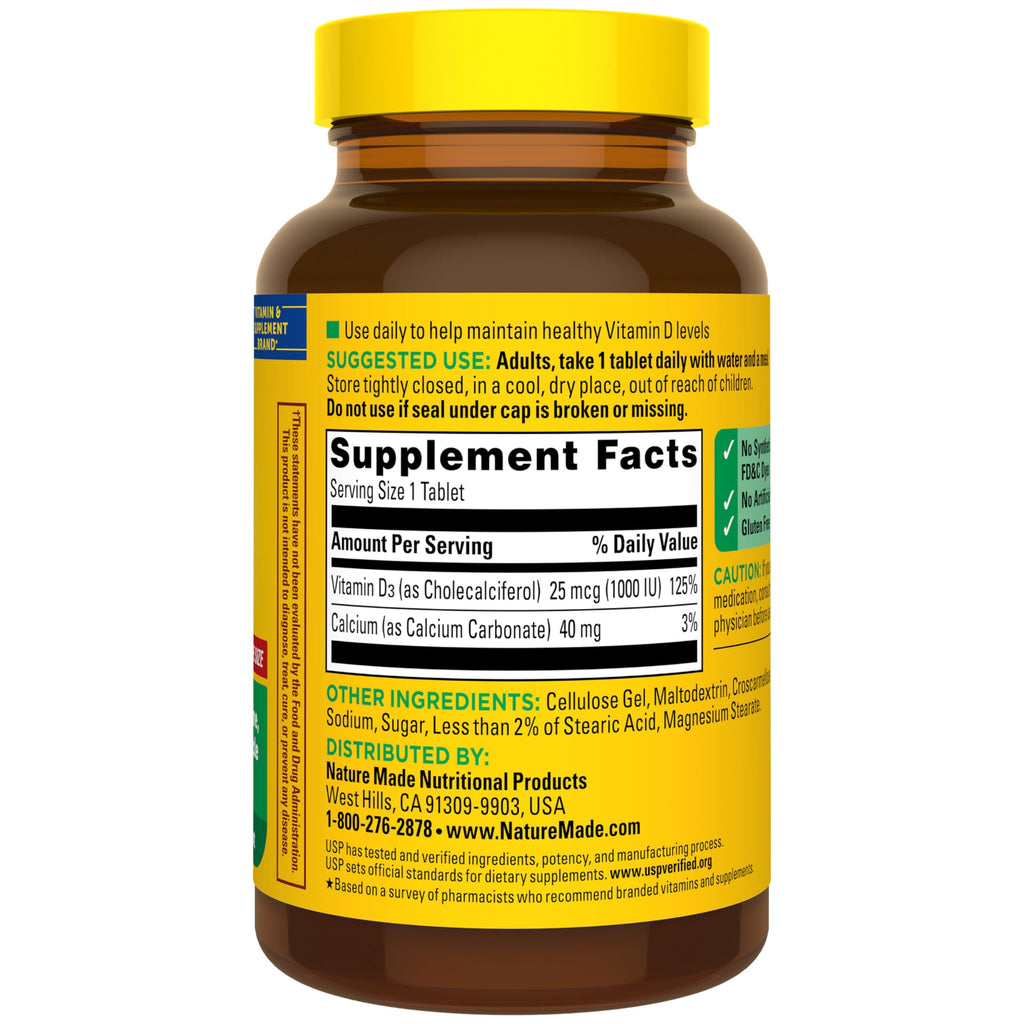 Nature Made Vitamin D3 1000 IU (25 mcg), 300 Vitamin D Tablets | Vitamin D Supplement for Immune, Bone, Teeth and Muscle Health Support, 300 Day Supply