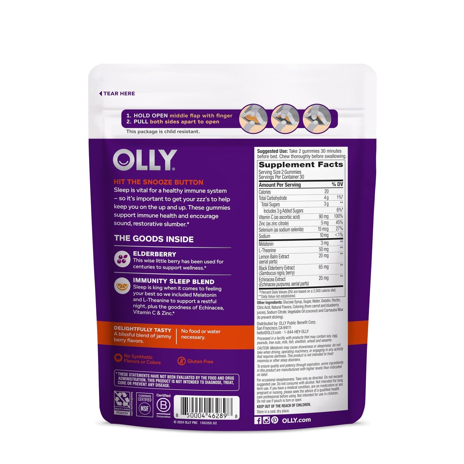 OLLY Immunity Sleep Gummy, Immune and Sleep Support, 3mg Melatonin, Echinacea, Zinc, Vitamin C, Chewable Supplement, Midnight Berry - 60 Count