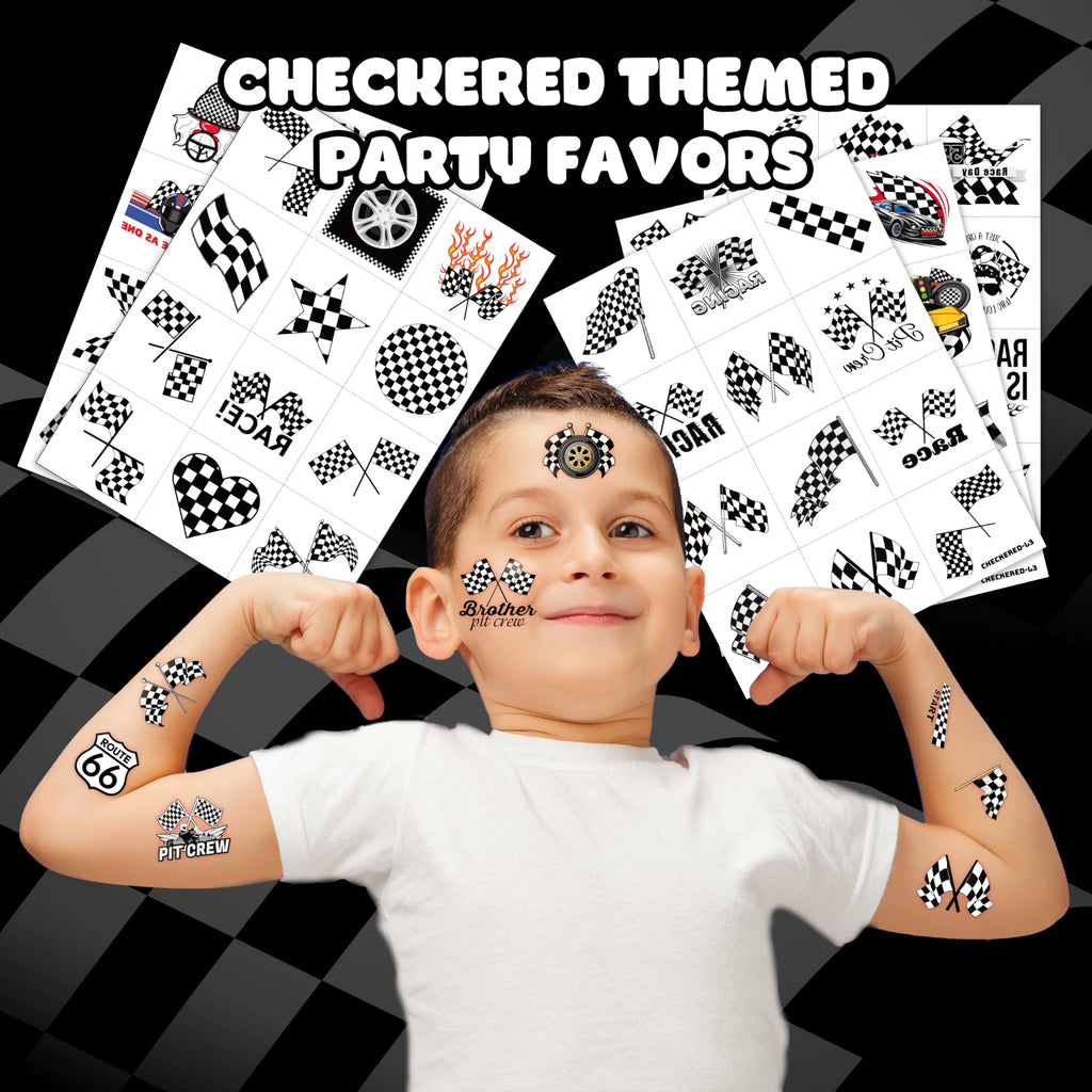 60 PCS Funny Race Car Checkered Flag Pre-Cut Temporary Tattoos