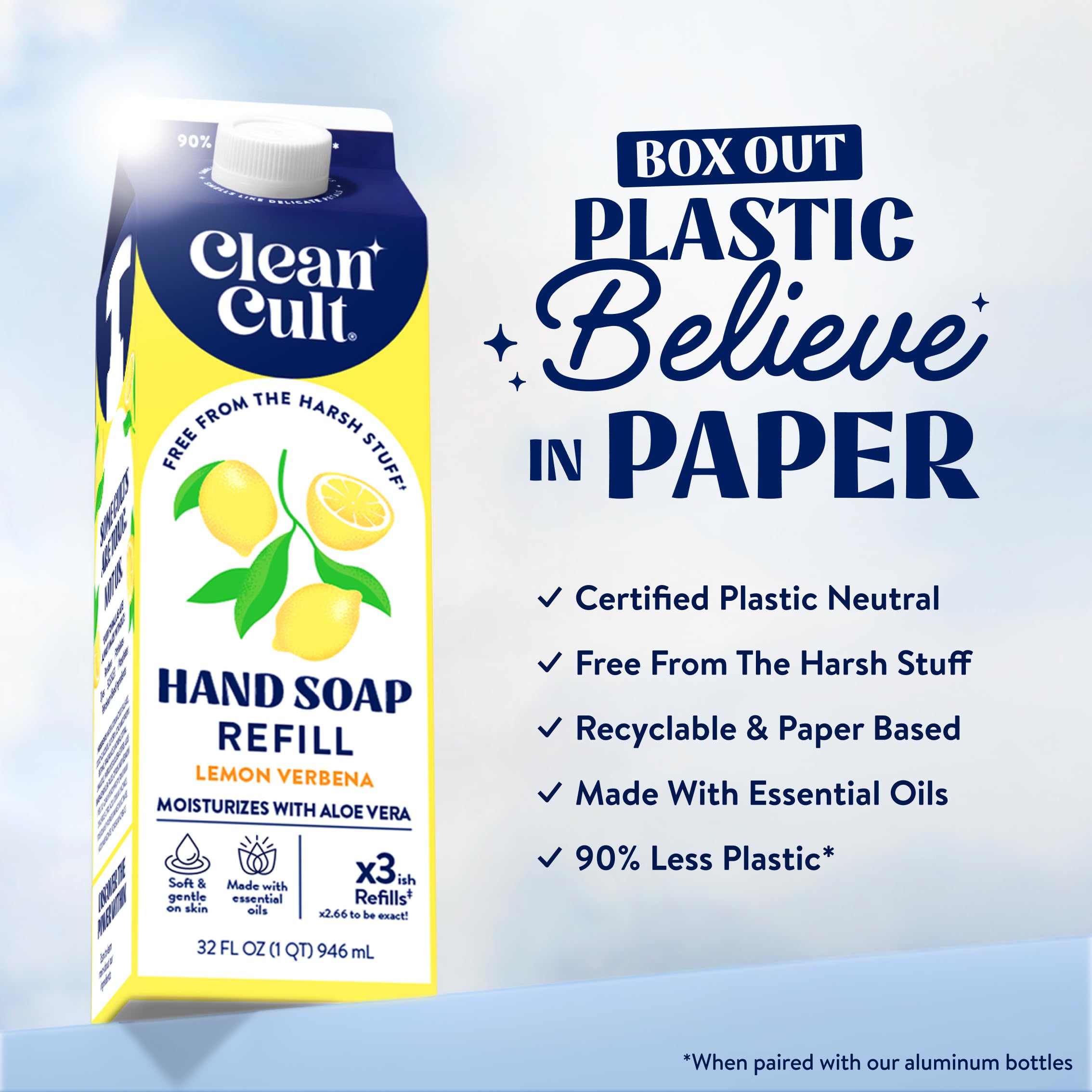Buy now Cleancult Liquid Hand Soap Refills - Moisturizes Dry & Sensitive Skin - Made with Aloe Vera & Lavender Essential Oils - Wild Lavender - Eco Friendly - Paper-Based Packaging - 32 oz/2 Pack Lemon Verbena 32 Fl Oz (Pack of 3) at indiglob india