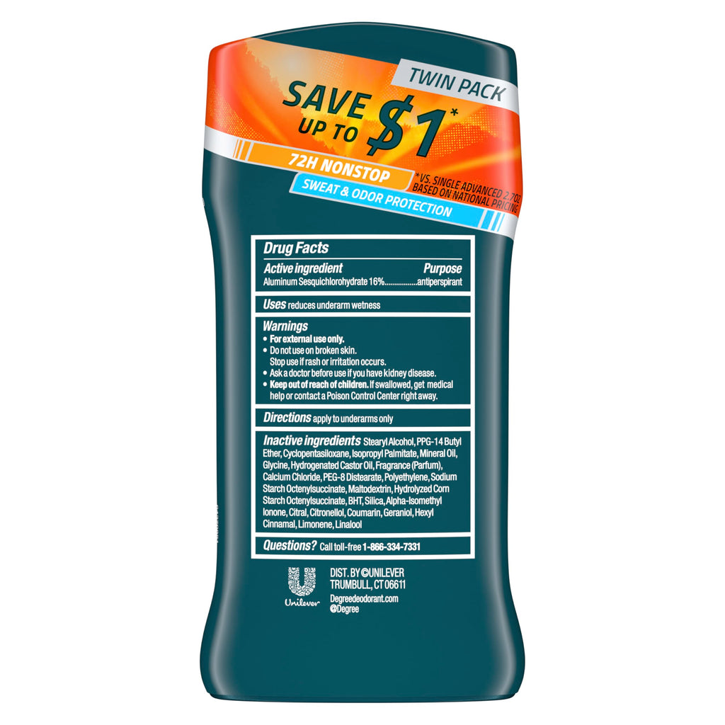 Degree Men Advanced Protection Antiperspirant, Adventure, 2.7 oz, 2-Pack | For active days, Helps stay fresh & confident, With MotionSense, Adventure scent