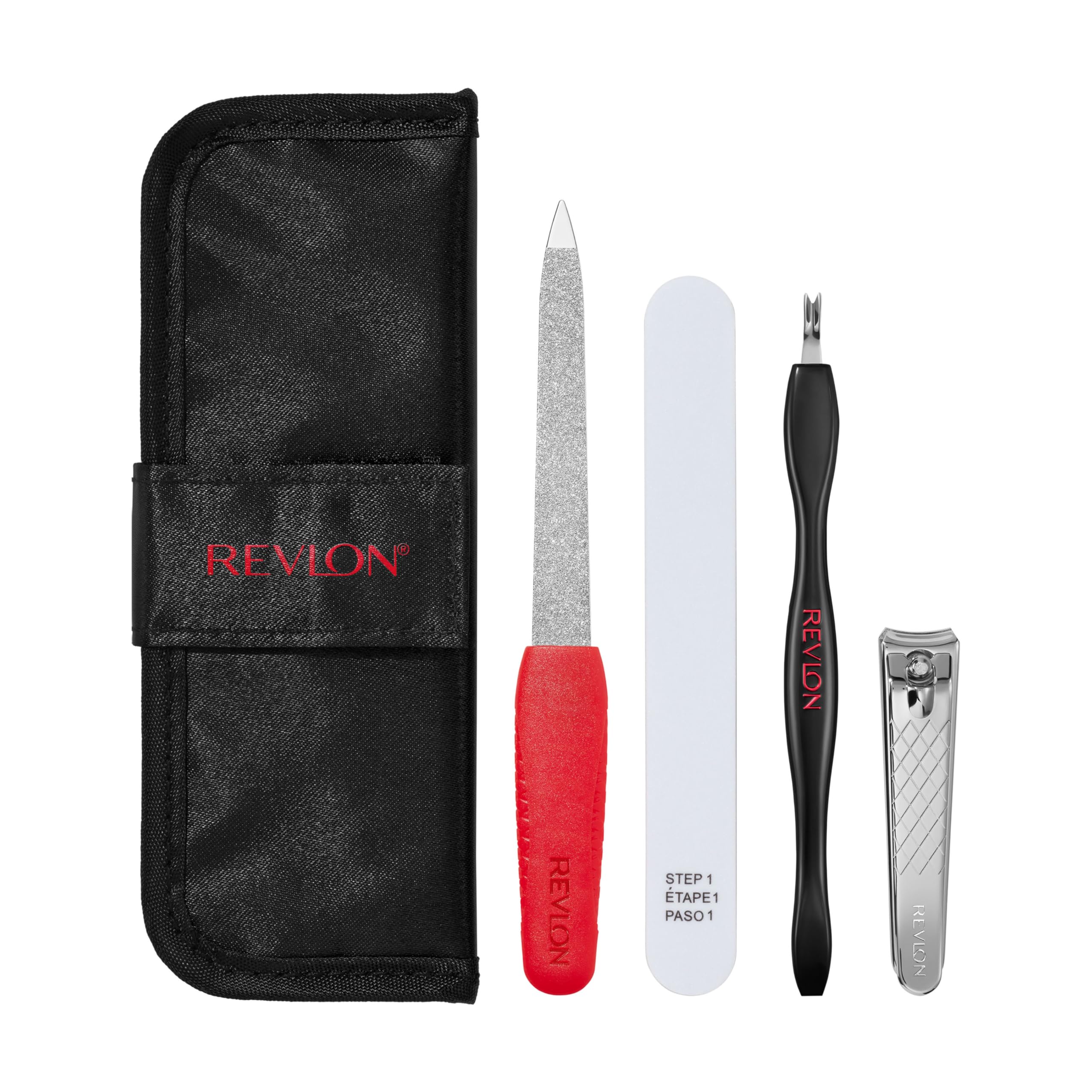 Buy now Revlon Manicure Essentials Kit with Travel Case, Nail Care Set with Dual Ended Cuticle Trimmer, Curved Blade Clippers, Compact Emeryl File & Buffer (Pack of 1) at indiglob india
