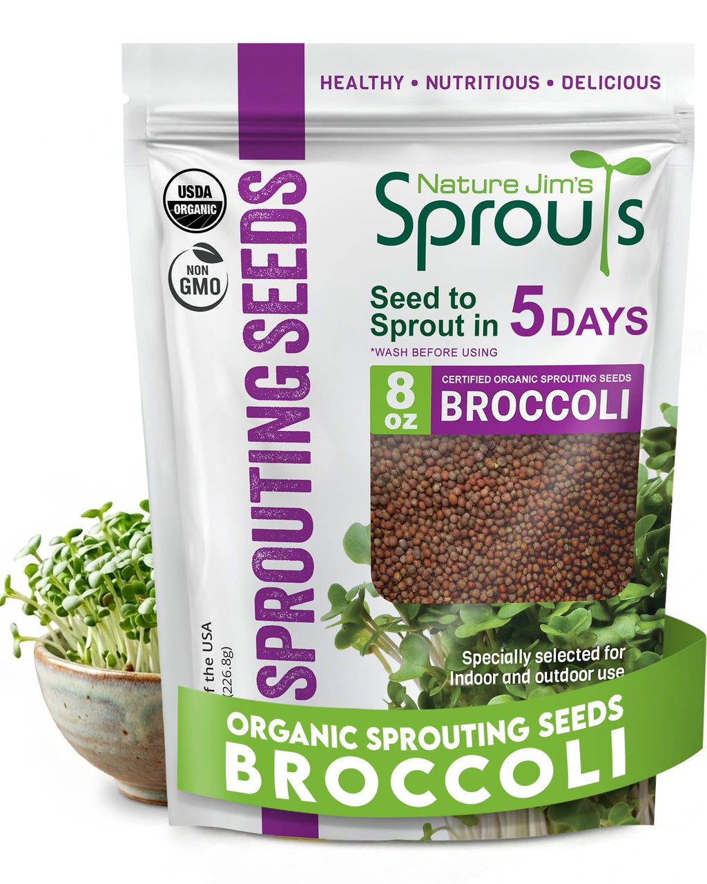 Nature Jim's Sprout Organic Broccoli Seeds – Non-GMO, Sprouting Seeds - 8oz