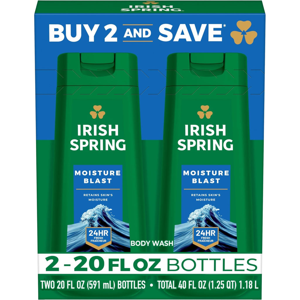 Irish Spring Original Moisturizing Body Wash for Men, 24-Hour Fresh, Face and Body Wash, Men’s Body Wash, Biodegradable Ingredients, Paraben Free, Cool Fresh Scent, 20 fl oz Bottle (2 Pack)